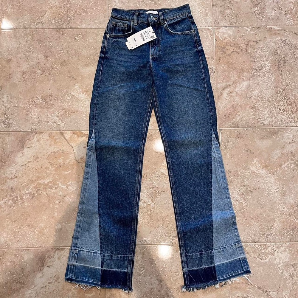 Zara High Waisted Wide Leg Patchwork Jeans